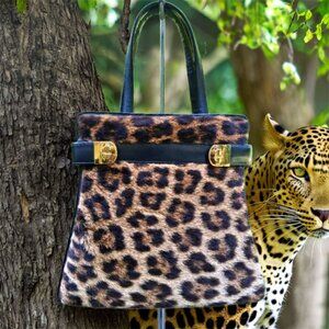 VINTAGE 50's Animal Print Leopard Unique Hand Bag Fur